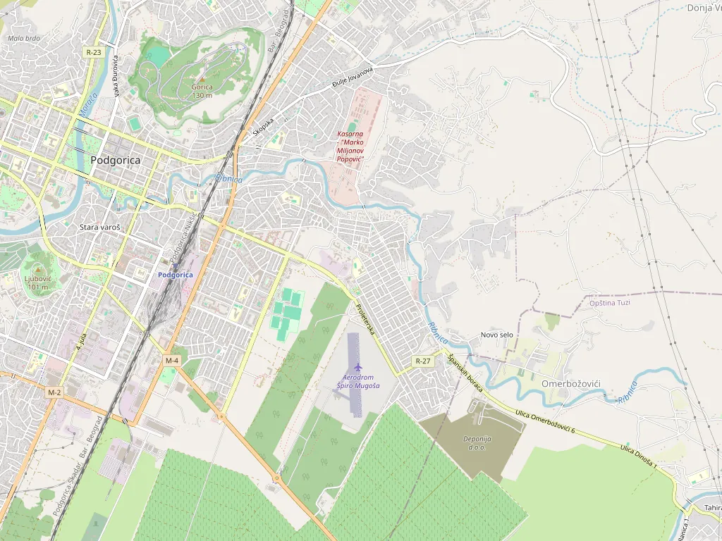 Mapa Podgorice sa naseljem Konik i rijekom Ribnicom